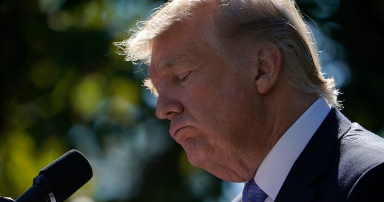 US President Donald Trump talks during a joint press conference with Greece's Prime Minister in the Rose Garden of the White House in Washington, DC, on October 17, 2017. / AFP PHOTO / Mandel NGAN (Photo credit should read MANDEL NGAN/AFP/Getty Images)