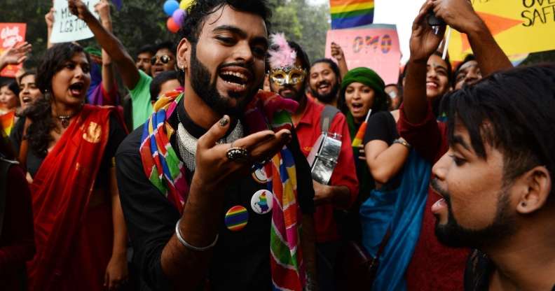 An LGBT pride parade in New Delhi on November 12, 2017. (SAJJAD HUSSAIN/AFP/Getty Images)