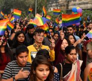 LGBT+ activists at Delhi Pride, 2017. (Photo: SAJJAD HUSSAIN/AFP/Getty Images)