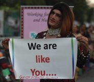 A Pakistani transgender activist poses for a photograph as they take part in a demonstration in Karachi on November 20, 2017. The event was held to mark World Transgender Day. / AFP PHOTO / ASIF HASSAN (Photo credit should read ASIF HASSAN/AFP/Getty Images)