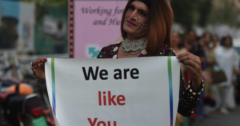 A Pakistani transgender activist poses for a photograph as they take part in a demonstration in Karachi on November 20, 2017. The event was held to mark World Transgender Day. / AFP PHOTO / ASIF HASSAN (Photo credit should read ASIF HASSAN/AFP/Getty Images)