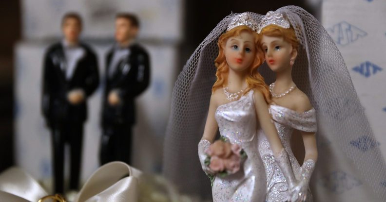 SAN FRANCISCO, CA - DECEMBER 05: Same-sex marriage cake toppers are displayed on a shelf at Fantastico on December 5, 2017 in San Francisco, California. The U.S. Supreme Court is hearing a civil rights case over a Colorado baker's refusal to make a wedding cake for a same-sex couple. (Photo by Justin Sullivan/Getty Images)