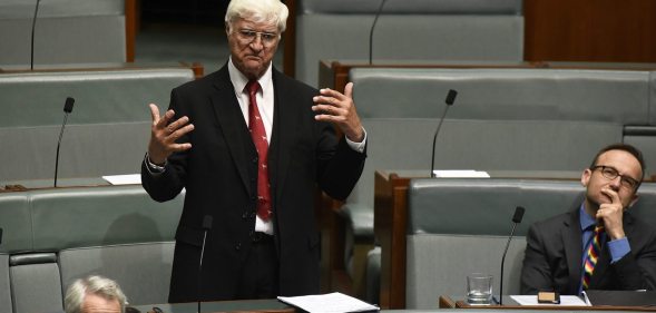 CANBERRA, AUSTRALIA - DECEMBER 07: Bob Katter speaking for an amendment to the marriage eqaulity bill at Parliament House on December 7, 2017 in Canberra, Australia. After the Marriage Equality Bill was passed by the Senate last week, 43 votes to 12, the House of Representatives is expected to pass the legislation on same-sex marriage by the end of the week. Australians voted 'Yes' in the Marriage Law Postal Survey for the law to be changed. (Photo by Michael Masters/Getty Images)