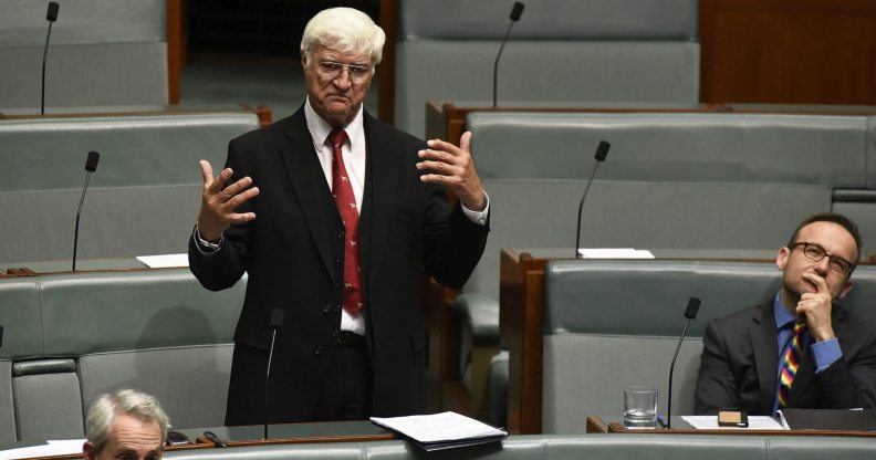 CANBERRA, AUSTRALIA - DECEMBER 07: Bob Katter speaking for an amendment to the marriage eqaulity bill at Parliament House on December 7, 2017 in Canberra, Australia. After the Marriage Equality Bill was passed by the Senate last week, 43 votes to 12, the House of Representatives is expected to pass the legislation on same-sex marriage by the end of the week. Australians voted 'Yes' in the Marriage Law Postal Survey for the law to be changed. (Photo by Michael Masters/Getty Images)