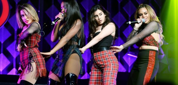 BOSTON, MA - DECEMBER 10: (L-R) Ally Brooke, Normani Kordei, Lauren Jauregui and Dinah Jane of Fifth Harmony perform onstage during KISS 108's Jingle Ball 2017 presented by Capital One at TD Garden on December 10, 2017 in Boston, Mass. (Photo by Darren McCollester/Getty Images for iHeartMedia )