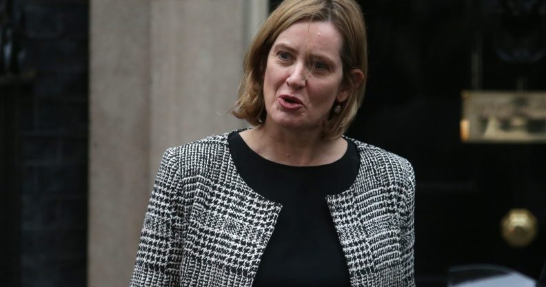 Britain's Home Secretary Amber Rudd leaves 10 Downing street in London on January 8, 2018. British Prime Minister Theresa May began a major reshuffle of her cabinet by replacing the chairman of her Conservative Party, ahead of more ministerial changes expected later today. / AFP PHOTO / Daniel LEAL-OLIVAS (Photo credit should read DANIEL LEAL-OLIVAS/AFP/Getty Images)