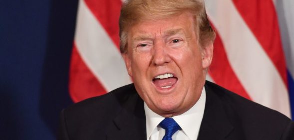 US President Donald Trump speaks during a bilateral meeting with Israel's Prime Minister on the sidelines of the World Economic Forum (WEF) annual meeting in Davos, eastern Switzerland, on January 25, 2018. / AFP PHOTO / Nicholas Kamm (Photo credit should read NICHOLAS KAMM/AFP/Getty Images)