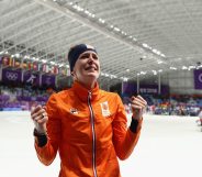 GANGNEUNG, SOUTH KOREA - FEBRUARY 12: Ireen Wust of The Netherlands celebrates winning the gold medal during the Ladies 1,500m Long Track Speed Skating final on day three of the PyeongChang 2018 Winter Olympic Games at Gangneung Oval on February 12, 2018 in Gangneung, South Korea. (Photo by Ronald Martinez/Getty Images)