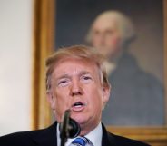 US President Donald Trump speaks on the Florida school shooting, in the Diplomatic Reception Room of the White House on February 15, 2018 in Washington, DC. Earlier Thursday, President Trump issued a largely symbolic proclamation, ordering that flags be flown at half staff at US embassies, government buildings and military installations."Our nation grieves with those who have lost loved ones in the shooting at the Marjory Stoneman Douglas High School in Parkland, Florida," he said. / AFP PHOTO / MANDEL NGAN (Photo credit should read MANDEL NGAN/AFP/Getty Images)