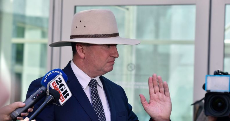 CANBERRA, AUSTRALIA - FEBRUARY 16: Barnaby Joyce speaks to the press on February 16, 2018 in Canberra, Australia. Mr Joyce announced last week that he had separated from his wife and was expecting a child with his former media adviser Vikki Campion. Since then, speculation has mounted that the National Party leader may have to resign as Deputy Prime Minister. (Photo by Michael Masters/Getty Images)