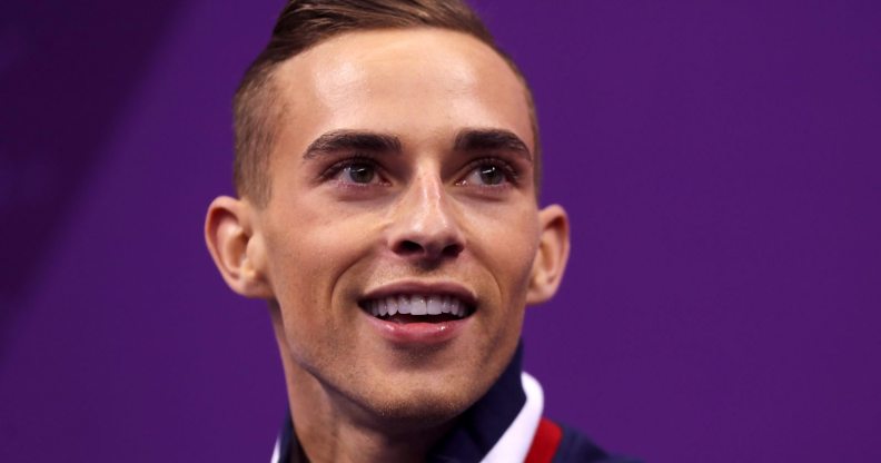 GANGNEUNG, SOUTH KOREA - FEBRUARY 16: Adam Rippon of the United States reacts after competing during the Men's Single Skating Short Program at Gangneung Ice Arena on February 16, 2018 in Gangneung, South Korea. (Photo by Maddie Meyer/Getty Images)