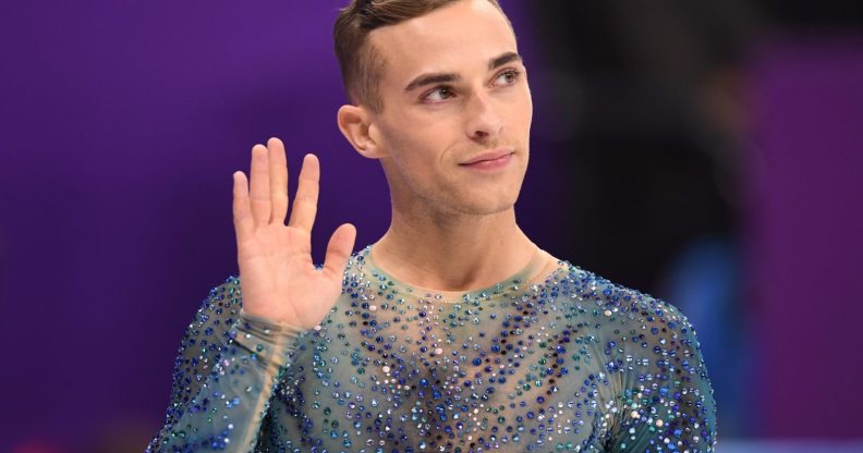 GANGNEUNG, SOUTH KOREA - FEBRUARY 17: Adam Rippon of the United States warms up before competing during the Men's Single Free Program on day eight of the PyeongChang 2018 Winter Olympic Games at Gangneung Ice Arena on February 17, 2018 in Gangneung, South Korea. (Photo by Harry How/Getty Images)