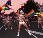 Dancers march at Auckland Pride on February 17, 2018.