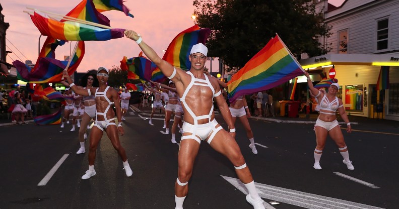 Dancers march at Auckland Pride on February 17, 2018.