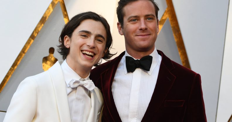 Actor Timothée Chalamet, left, and Actor Armie Hammer arrive for the 90th Annual Academy Awards on March 4, 2018, in Hollywood, California. / AFP PHOTO / VALERIE MACON (Photo credit should read VALERIE MACON/AFP/Getty Images)