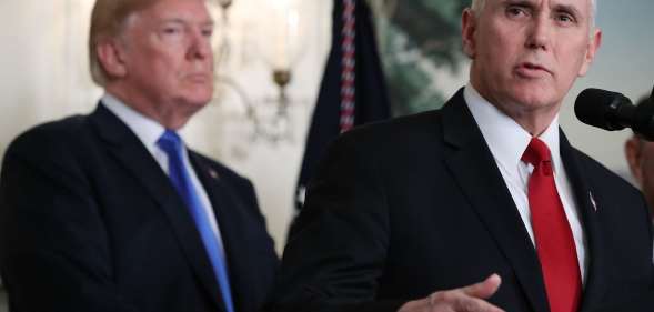 WASHINGTON, DC - MARCH 22: U.S. Vice President Mike Pence speaks before U.S. President Donald Trump signed a presidential memorandum aimed at what he calls Chinese economic aggression in the Roosevelt Room at the White House on March 22, 2018 in Washington, DC. (Photo by Mark Wilson/Getty Images)