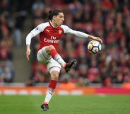 LONDON, ENGLAND - APRIL 01: Hector Bellerin of Arsenal in action during the Premier League match between Arsenal and Stoke City at Emirates Stadium on April 1, 2018 in London, England. (Photo by Mike Hewitt/Getty Images)