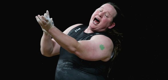 GOLD COAST, AUSTRALIA - APRIL 09: Laurel Hubbard of New Zealand fails to lift leading to an injury in the Women's 90kg Final during Weightlifting on day five of the Gold Coast 2018 Commonwealth Games at Carrara Sports and Leisure Centre on April 9, 2018 on the Gold Coast, Australia. (Photo by Alex Pantling/Getty Images)