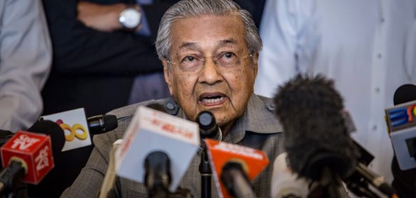 KUALA LUMPUR, MALAYSIA - MAY 10: Mahathir Mohamad, chairman of 'Pakatan Harapan' (The Alliance of Hope), speaks during press conference following the 14th general election on May 10, 2018 in Kuala Lumpur, Malaysia. Malaysia's opposition leader Mahathir Mohamad claimed victory over Prime Minister Najib Razak's ruling coalition Barisan National and set to become the world's oldest elected leader after Wednesday's general election where millions of Malaysians headed to the polls. The election has been one of the most fiercely contested races in Malaysia's history, which resulted in a shocking victory as 92-year-old Mahathir made a comeback from retirement to take on his former protege Najib, who has been embroiled in a massive corruption scandal. (Photo by Ulet Ifansasti/Getty Images)