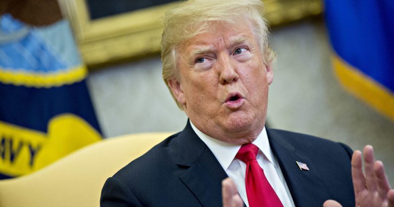 WASHINGTON, DC - MAY 17: (AFP OUT) U.S. President Donald Trump speaks while meeting with Jens Stoltenberg, secretary general of the North Atlantic Treaty Organization (NATO), not pictured, in the Oval Office of the White House May 17, 2018 in Washington, DC. The White House said the two leaders will be discussing the upcoming NATO Summit in July. (Photo by Andrew Harrer-Pool/Getty Images)