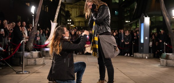 A lesbian couple got engaged at a Harry Potter event promoting Fantastic Beasts: The Crimes of Grindelwald.