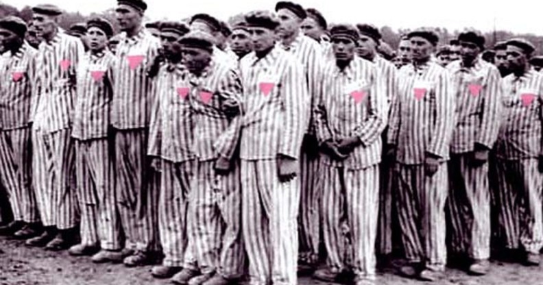 Pink triangle at concentration camp