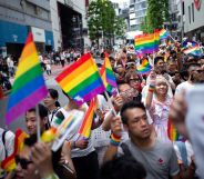 People attend the annual Tokyo Rainbow Parade in Tokyo, on May 6, 2018. (MARTIN BUREAU/AFP/Getty Images)