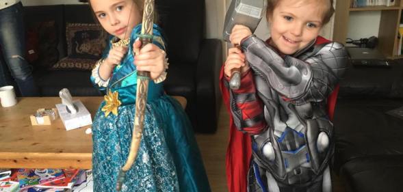 Lily (R) dressed as Thor while her sister Maya went for Brave's Merida.