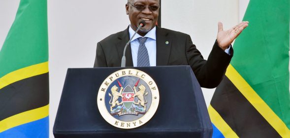 Tanzanian President John Pombe Magufuli speaks during a joint press conference with Kenyan President on October 31, 2016 at the State House in Nairobi. President Magufuli is in the country for a two-day state visit. / AFP / SIMON MAINA (Photo credit should read SIMON MAINA/AFP/Getty Images)