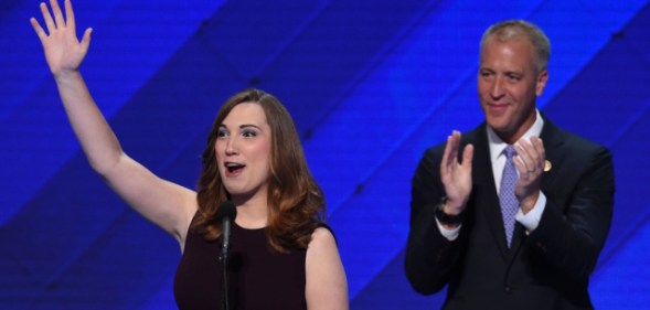 LGBT rights activist Sarah McBride and co-Chair of the Congressional LGBT Equality Caucus, Congressman Sean Patrick Maloney at the Democratic National Convention in 2016