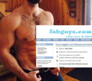 A screengrab of gay and bi men dating site FabGuys.com's homepage, super-imposted over a shirtless man.