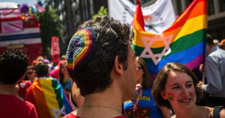 Jewish pride in London rainbow Star of David flag