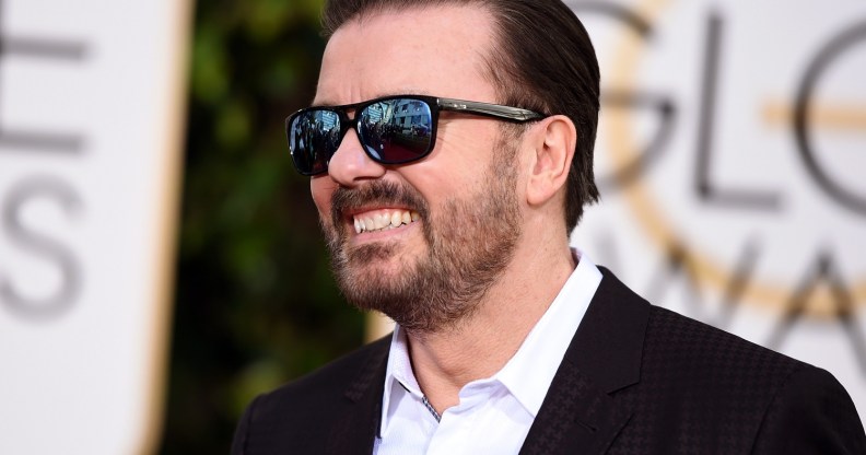 Ricky Gervais attends the 73rd Annual Golden Globe Awards held at the Beverly Hilton Hotel on January 10, 2016 in Beverly Hills, California