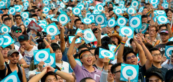 Supporters of equal marriage in Taiwan ahead of the referendum