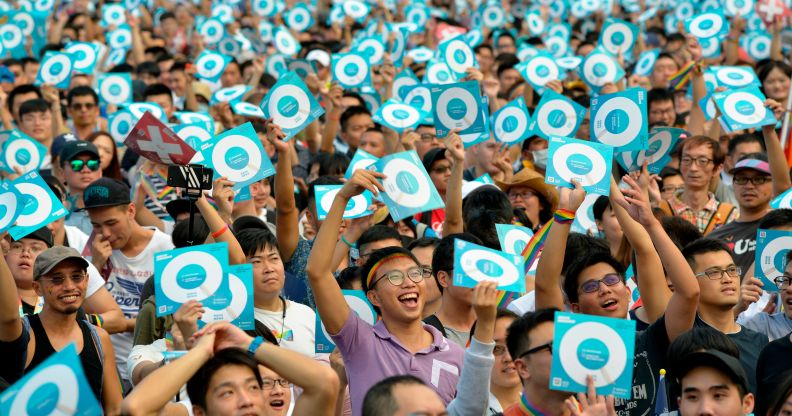 Supporters of equal marriage in Taiwan ahead of the referendum