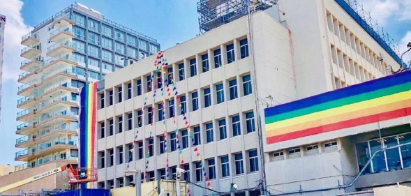 The US Embassy branch office in Tel Aviv, Israel hung rainbow flags