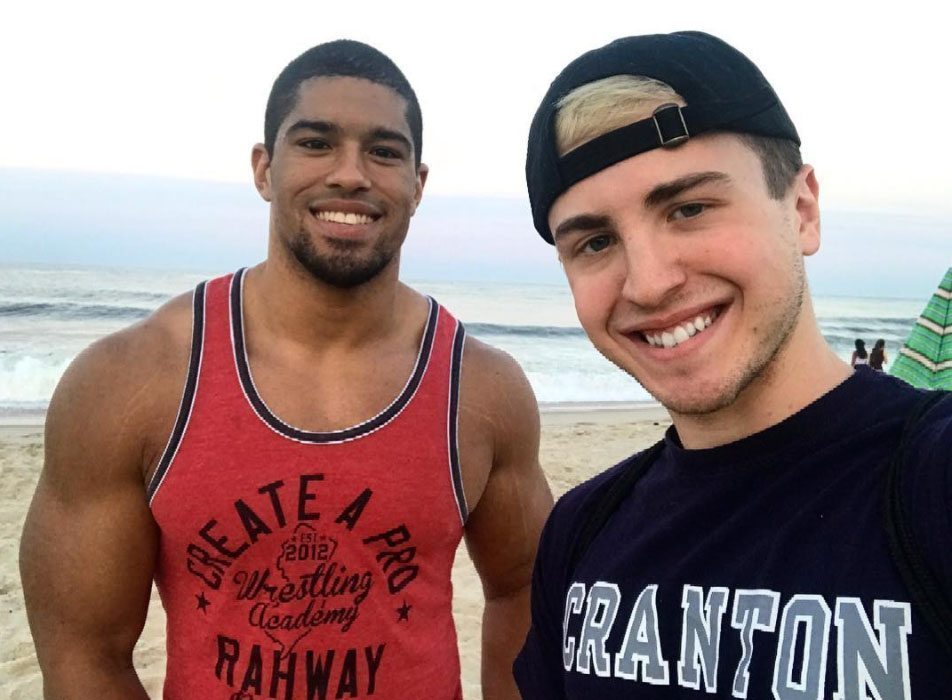 Gay wrestler Anthony Bowens with his boyfriend, Michael