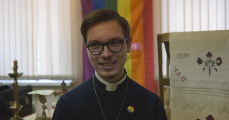 Russia's openly gay priest leads a service in St Petersburg