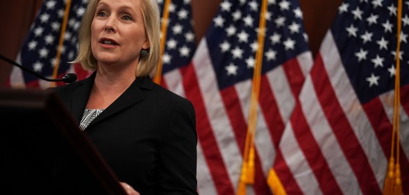 US Senator Kirsten Gillibrand speaks during a news conference December 12, 2017 on Capitol Hill in Washington, DC.