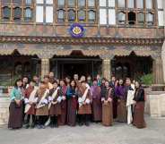 Members of Bhutan's LGBT community outside of the National Assembly building.