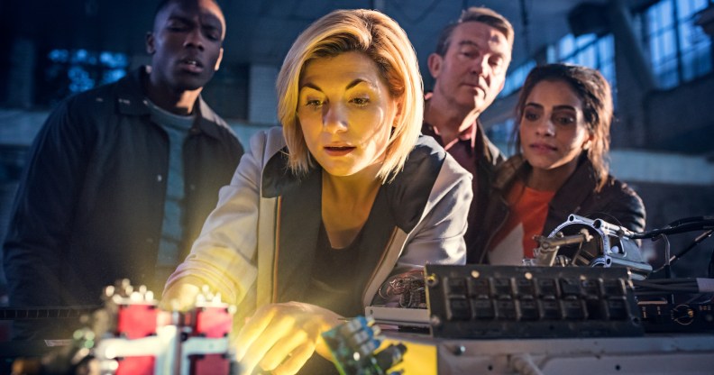 WARNING: Embargoed for publication until 00:00:01 on 17/07/2018 - Programme Name: Doctor Who Series 11 - TX: n/a - Episode: July Preview (No. n/a) - Picture Shows: **Strictly Embargoed until 17/07/2018 00:00:01** Ryan (TOSIN COLE), The Doctor (JODIE WHITTAKER), Graham (BRADLEY WALSH), Yaz (MANDIP GILL) - (C) BBC / BBC Studios - Photographer: Sophie Mutevelian