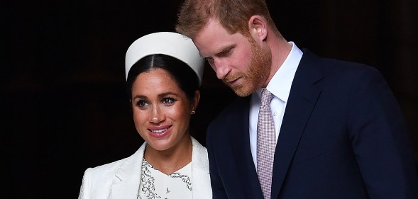 Prince Harry, Duke of Sussex and Meghan, Duchess of Sussex leave after attending a Commonwealth Day Service at Westminster Abbey in central London, on March 11, 2019.