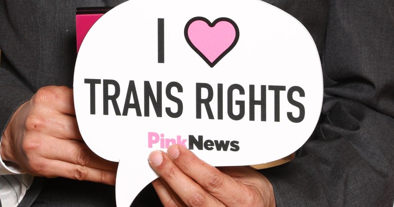 A trans rights placard – the government has said it will announce its response to the gender recognition act in "Spring next year"