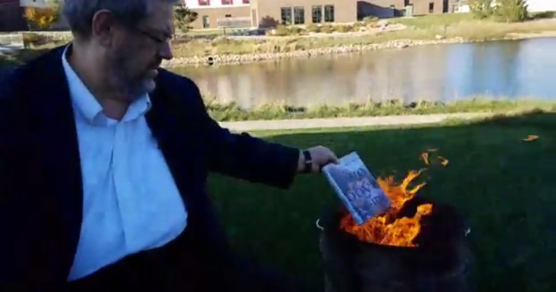 Paul Dorr burning LGBT Children's books