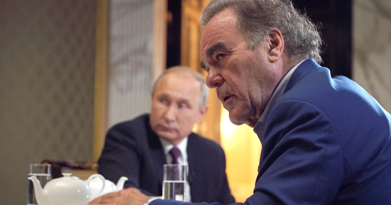 US film director Oliver Stone during an interview with the President of Russia Vladimir Putin in the Moscow Kremlin.