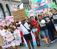 Transphobia and homophobia are linked: Parade goers during Pride in London 2019 on July 06, 2019 in London, England.