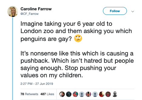 caroline farrow tweet about gay penguins