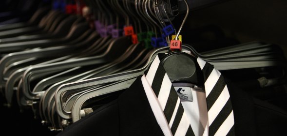 School uniforms on display.