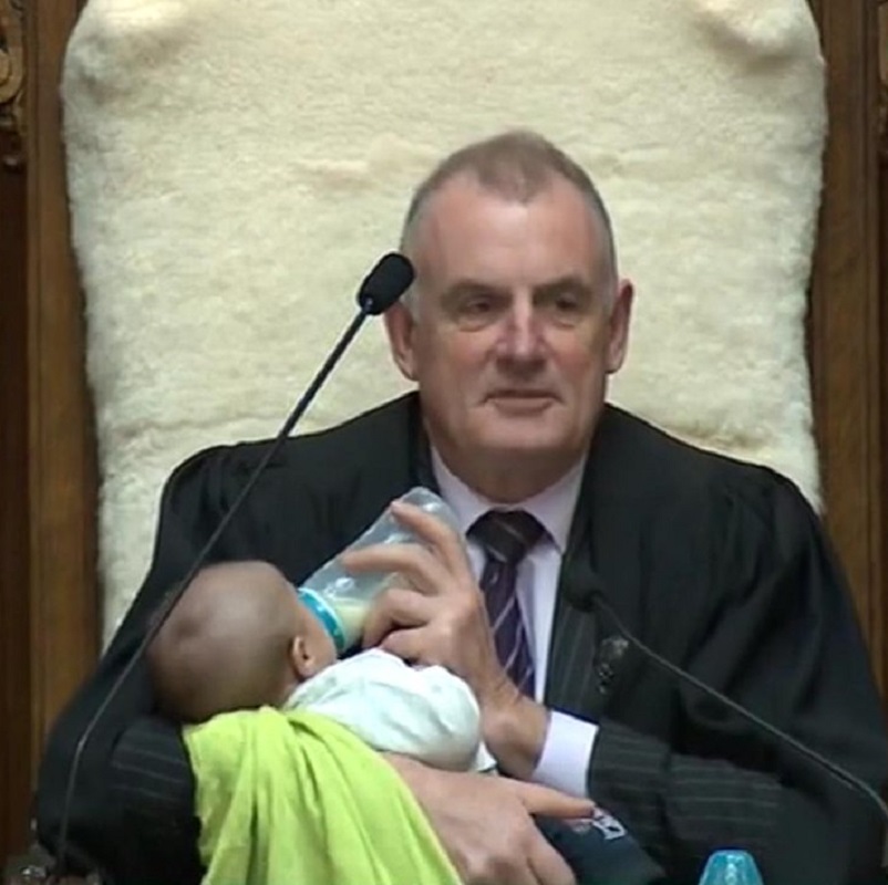 Speaker Trevor Mallard with gay MP Tāmati Coffey's son Tūtānekai