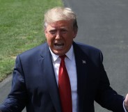 President Donald Trump speaks to the media before departing from the White House on August 21, 2019 in Washington, DC.